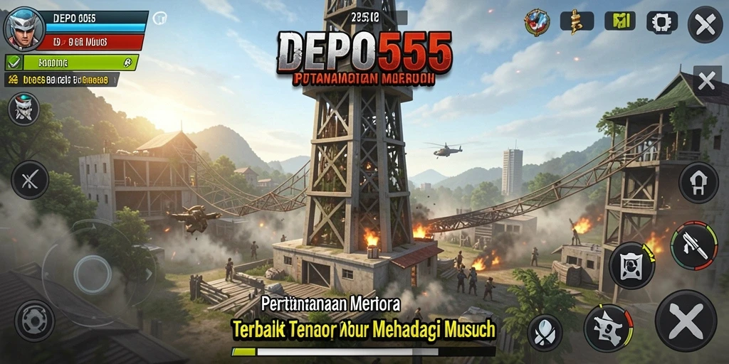 Tangkapan layar gameplay dari DEPO555 menunjukkan aksi menara yang mendebarkan.