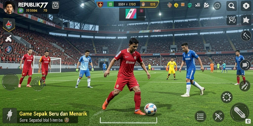 Tampilan gameplay seru di REPUBLIK77 dengan aksi sepak bola yang mendebarkan.
